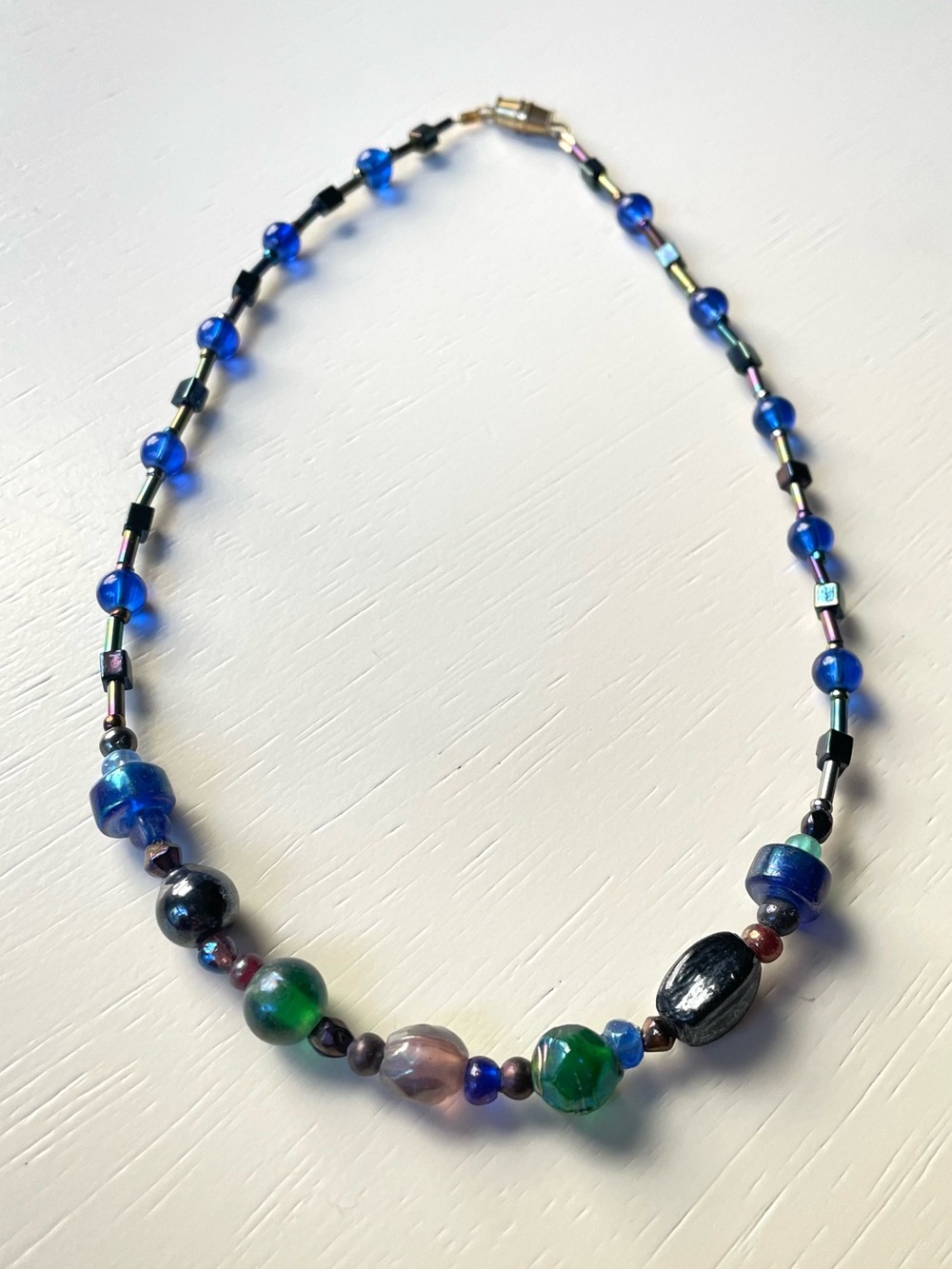 Vintage colorful glass beaded choker necklace boho